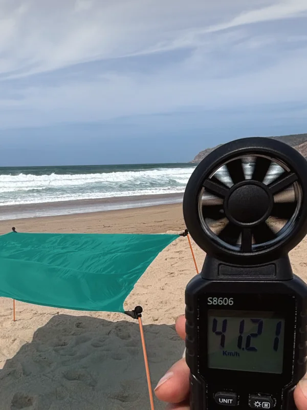 Twice as windsafe as a beach umbrella or tent (40 not 20 km/h)
